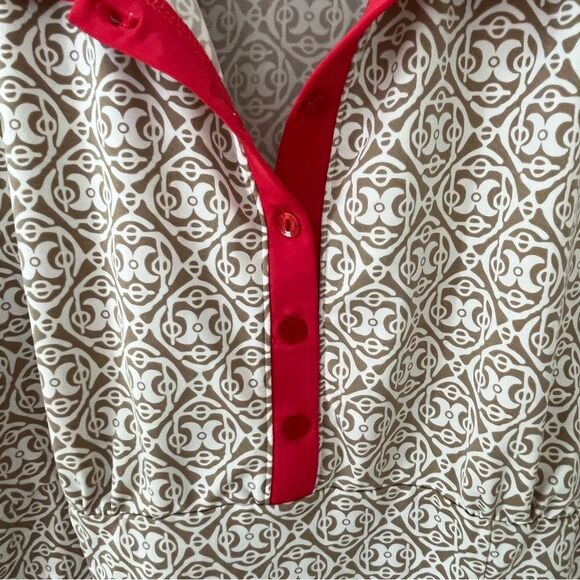 Vuarnet Sport Tan Cream Geometric Print "Palace on the Prairie" Golf Polo Shirt - Picture 4 of 7